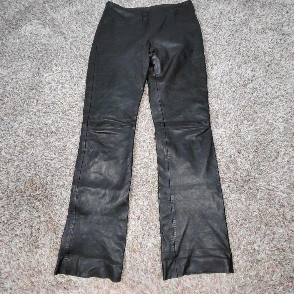 WHET BLU Soft Leather Biker Pants Womens Size 6 Black Straight Leg
